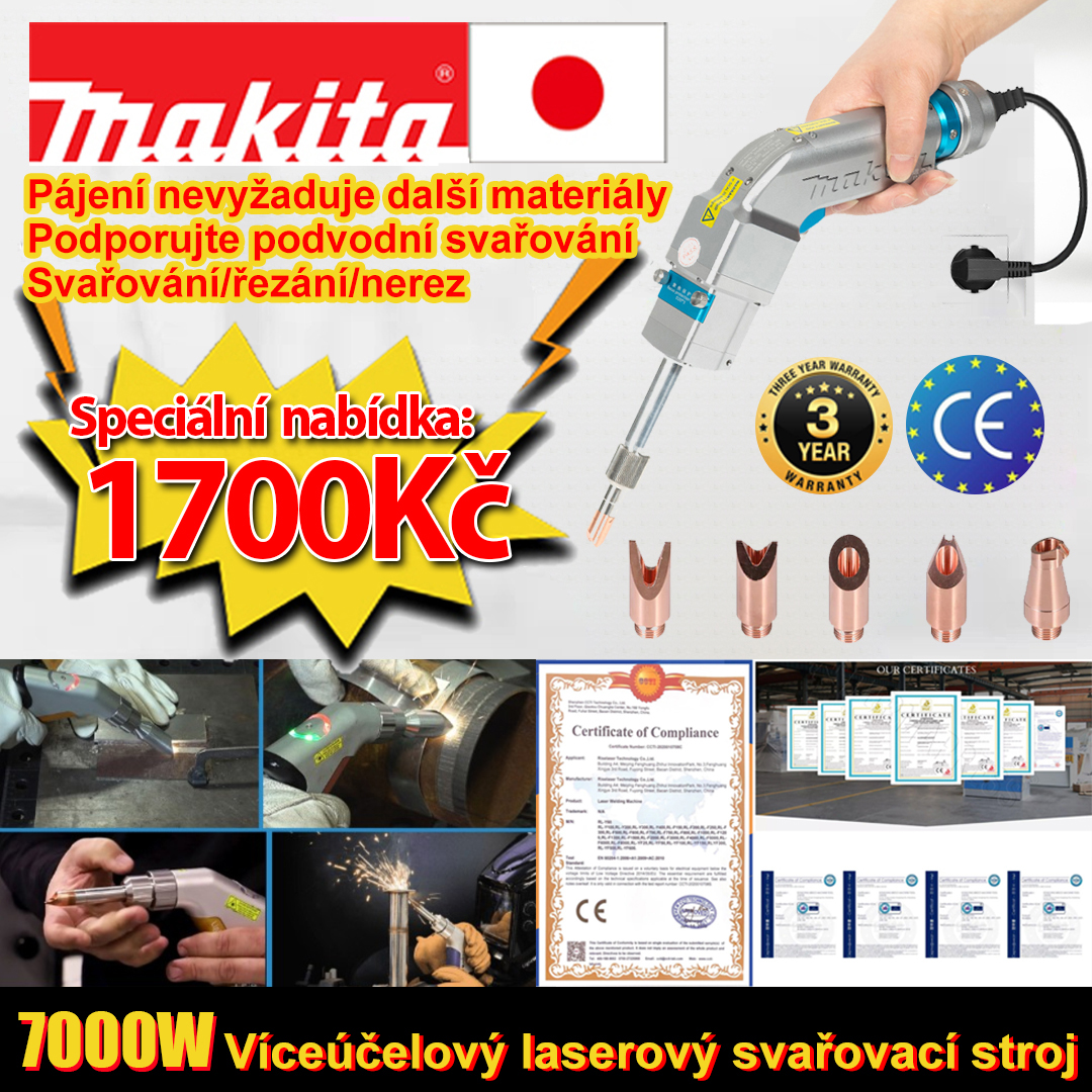 7000W multifunkční laserový svařovací hořák (svařování zlato/stříbro/měď/železo/hliník/nerez), dokáže svařovat materiály o tloušťce 0-20 mm (tři v jednom - svařování/řezání/odstranění rzi)